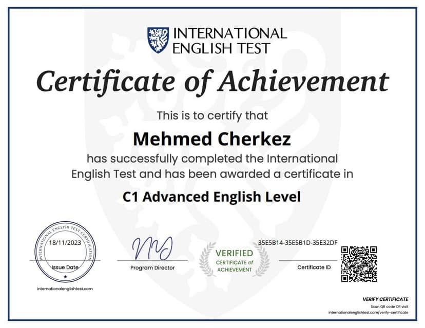 English Language Certificate certificate