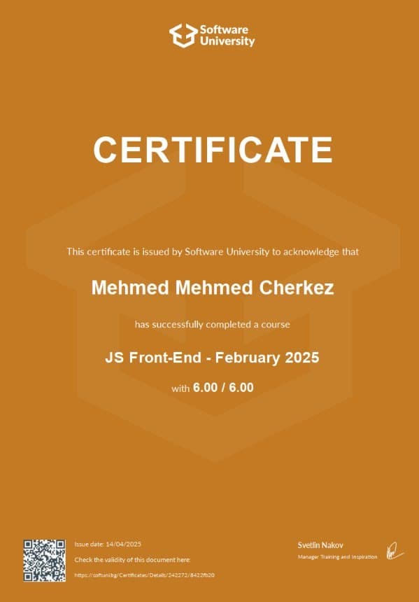 JS Front-End certificate