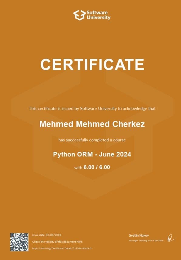Python ORM certificate